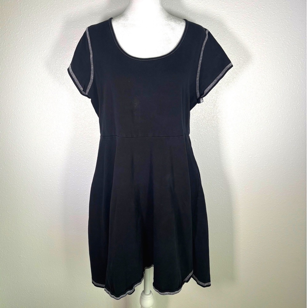 Whimsigoth Witchy Grunge Goth Black Contrast Stitch Skater Dress Midnight Hr 2X